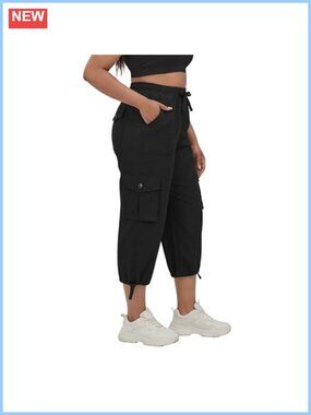Plus Size Cargo Capris Wide Leg Cropped Pants with Pockets